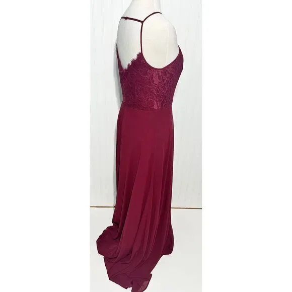 Hayley Paige Occasions Sleeveless Lace Bridesmaid Dress 52017 Maroon Red  Size 10